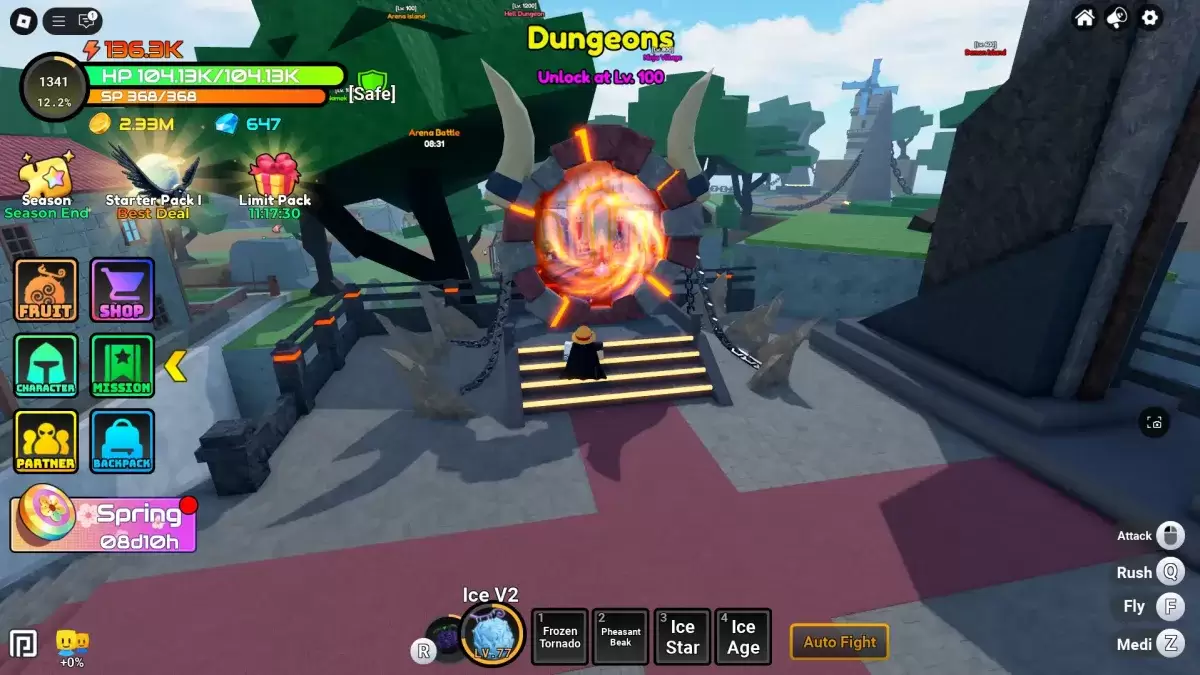 一个在动漫水果中显示地牢门户位置的玩家