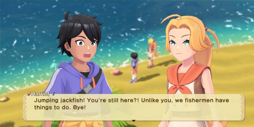 一个男孩和一个在海滩上说话的女孩