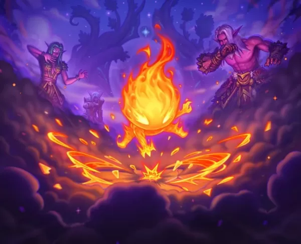 သေးငယ်တဲ့, fiery imp ၏ပုံရိပ်တစ်ခု၏ပုံရိပ်သည်ပတ် 0 န်းကျင်ရှိ elves များအုပ်စုတစ်စုကိုမျက်စိကန်းရန်မြေပြင်၌မီးခိုးများပစ်ချခြင်း