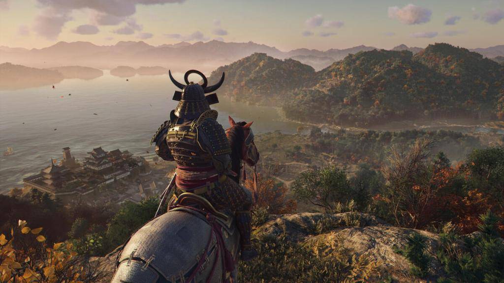 Yasuke ve una vista costera en su montura, imagen de Ubisoft Press Center
