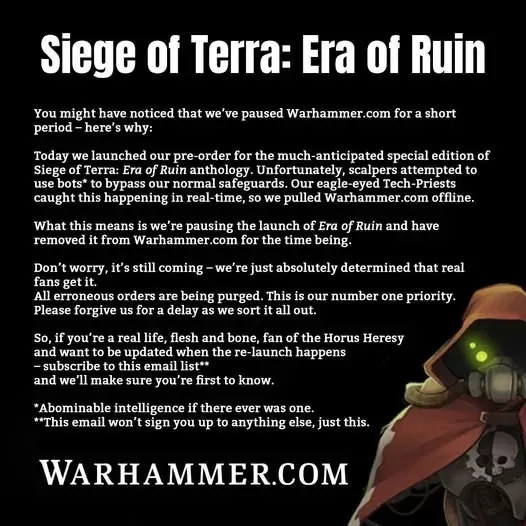 Games Workshop Official Statement Regarding Orders