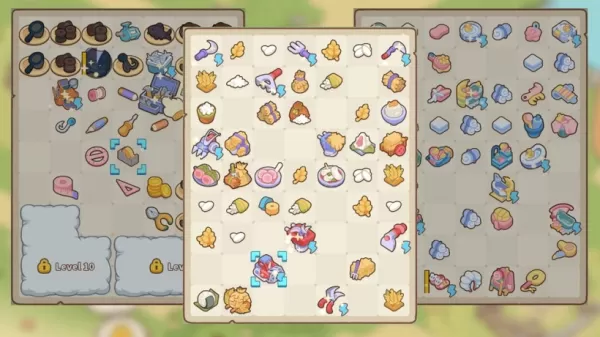 Colorful merging items from Merge Cat Town game