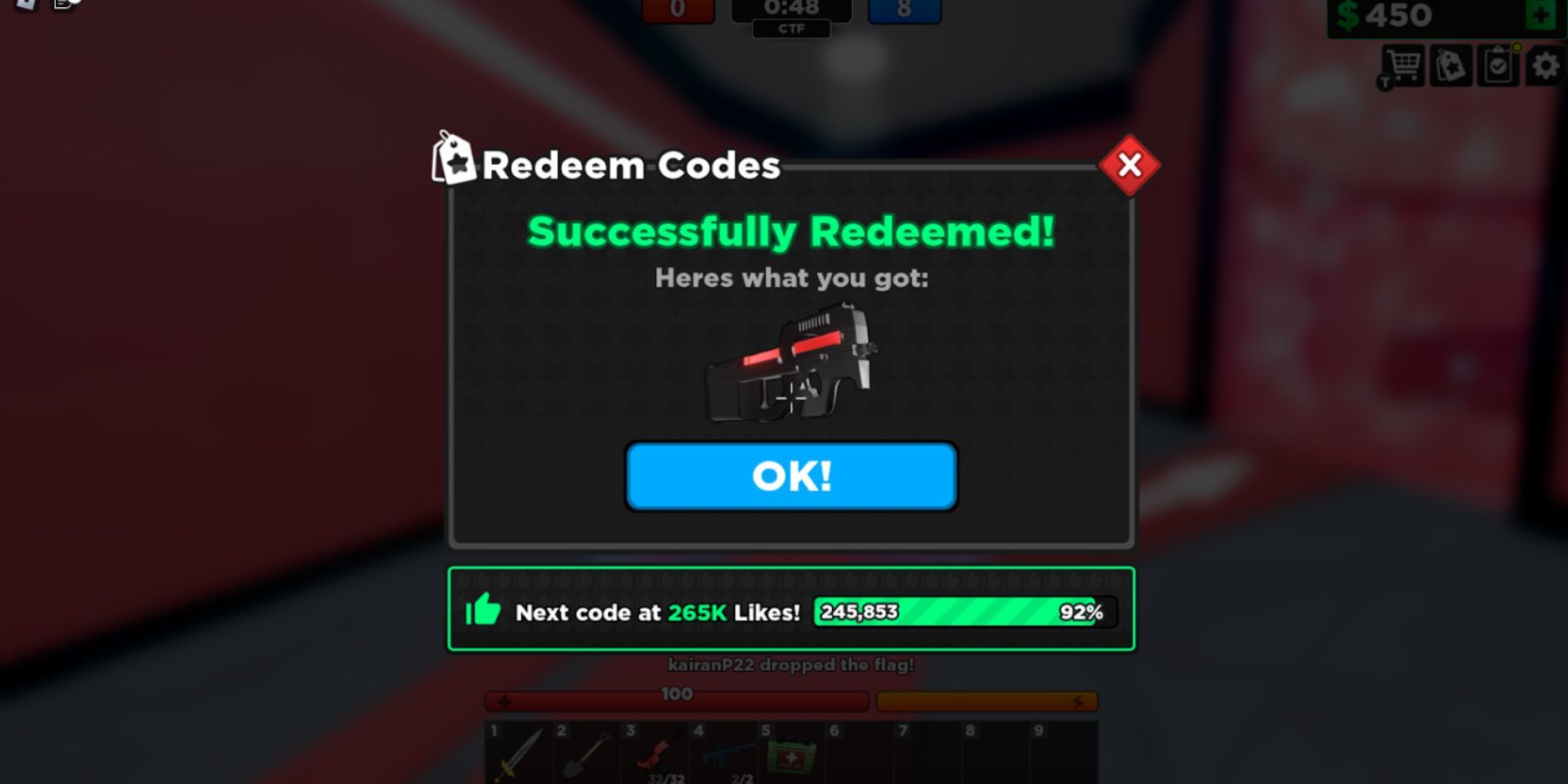 Code Redemption Screen