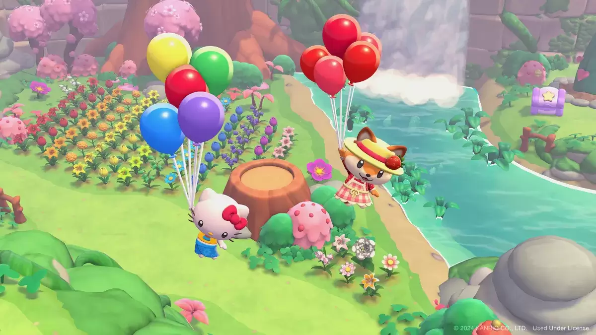Charaktere, die in Hello Kitty Island Adventure fliegen