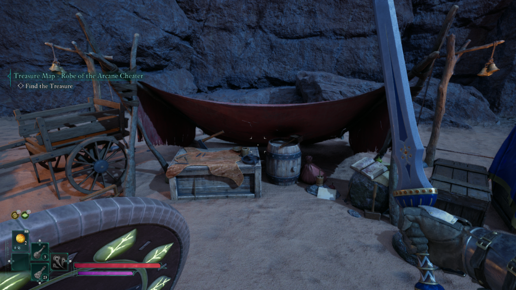 무기와 갑옷을 업그레이드하는 데 사용되는 파티 캠프에서 워크 벤치 이미지